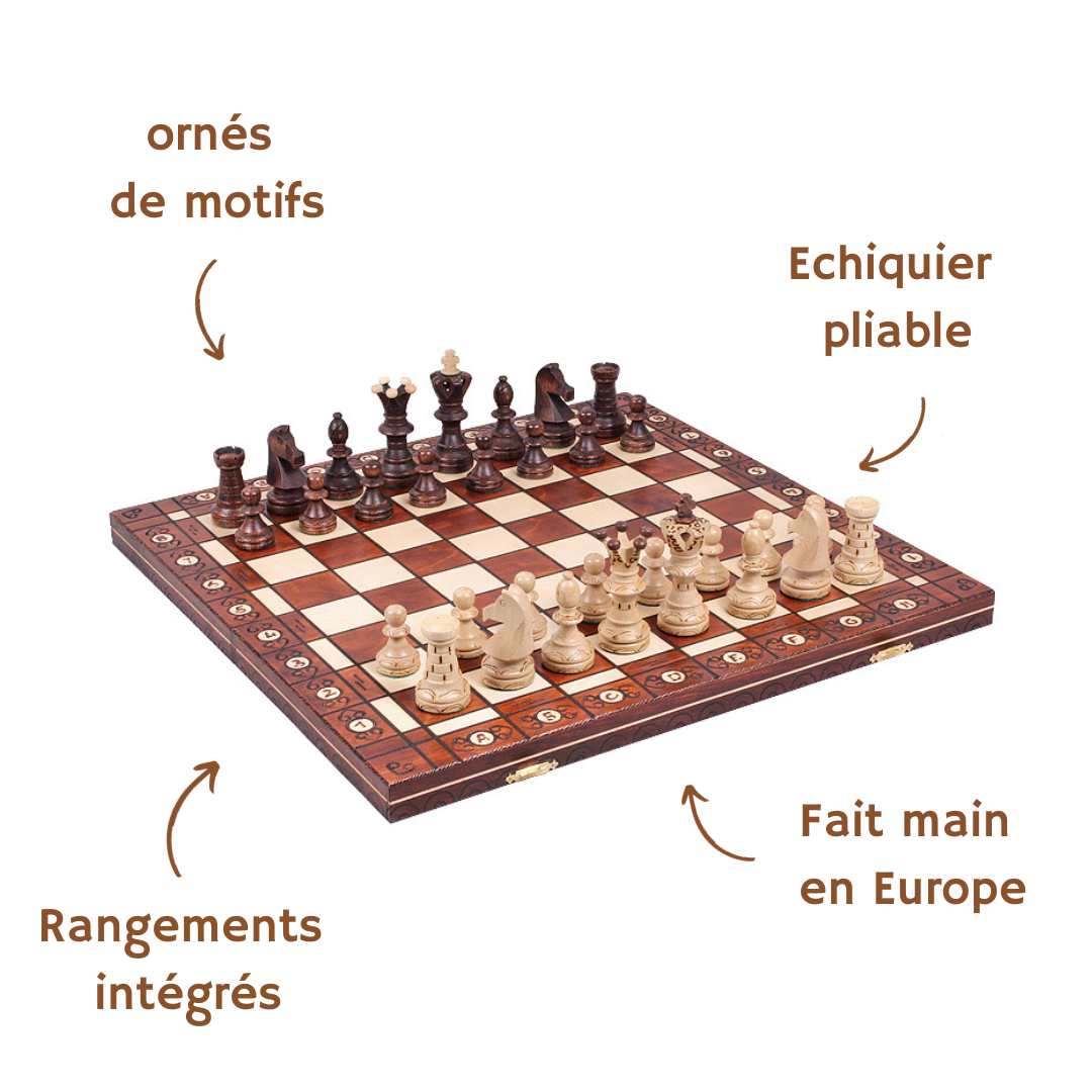 ROYAL - Echiquier Artisanal Décoratif en Bois - Taille 6 - 54 x 54 cm