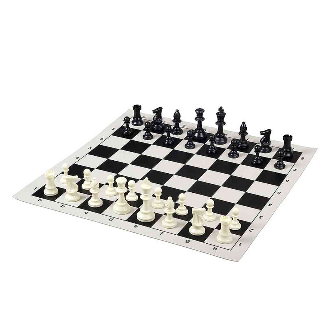 Grand jeu d'échecs souple en vinyle avec pièces en plastique - 50x50cm