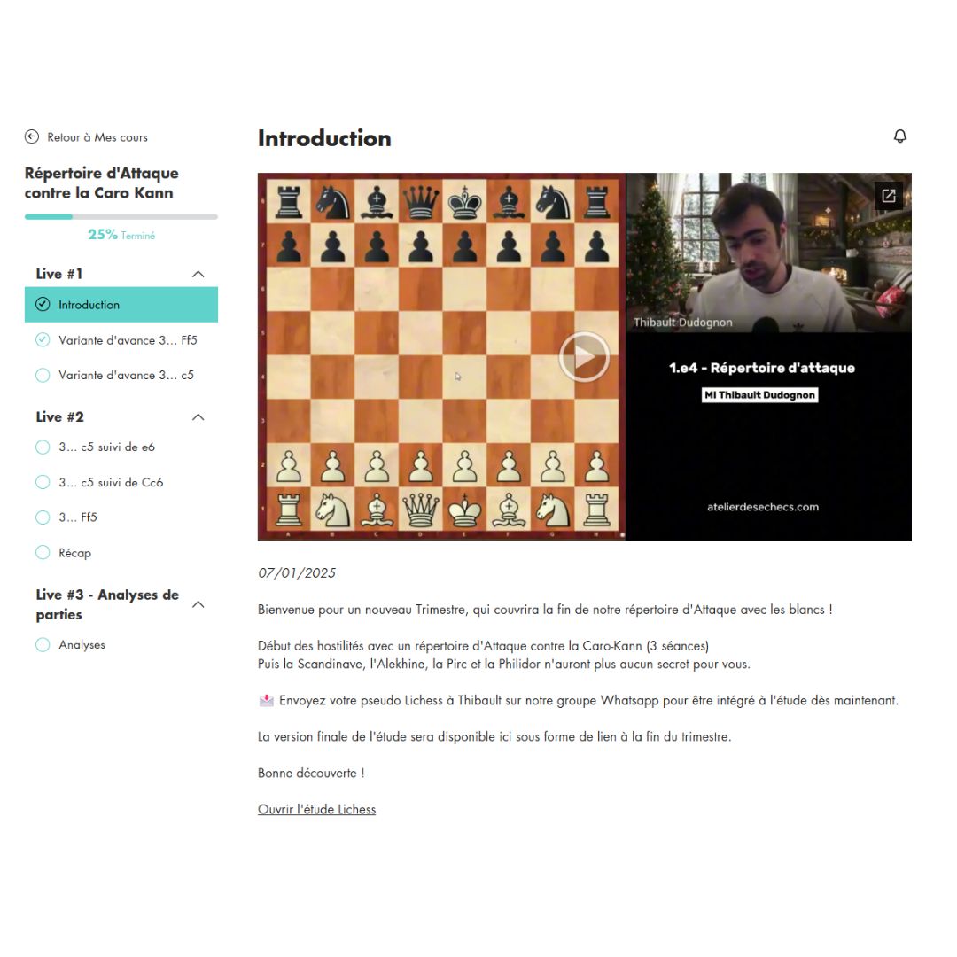 1. e4 : répertoire d'Attaque (Part.2) - 12 séances - MI Thibault Dudognon (Replay)