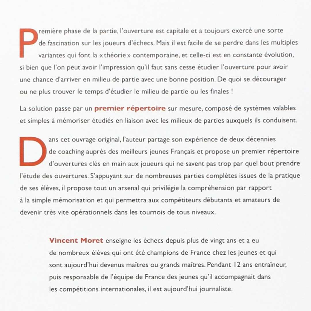 Mon premier Répertoire d'ouvertures avec les blancs - Livre d'échecs - Débutant avancé