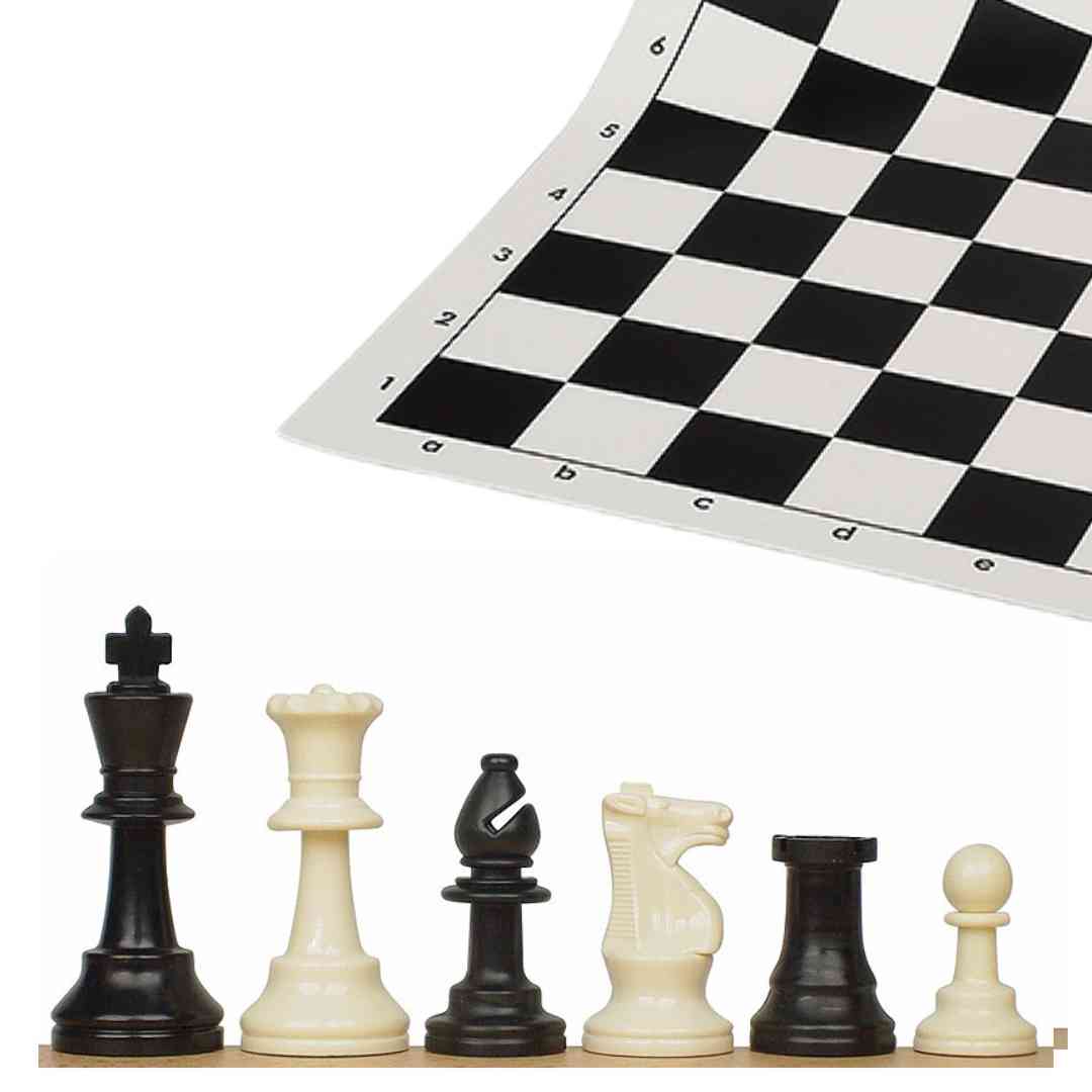 Grand jeu d'échecs souple en vinyle avec pièces en plastique - 50x50cm