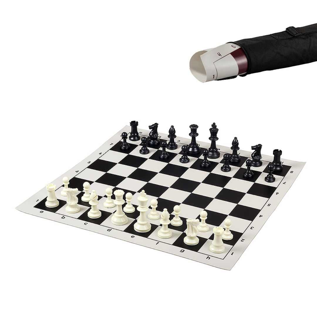 Grand jeu d'échecs souple en vinyle avec pièces en plastique - 50x50cm