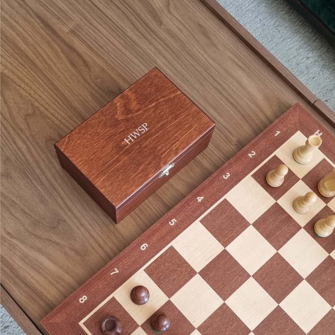 Coffret Acajou pour pièces d'échecs - Personnalisable