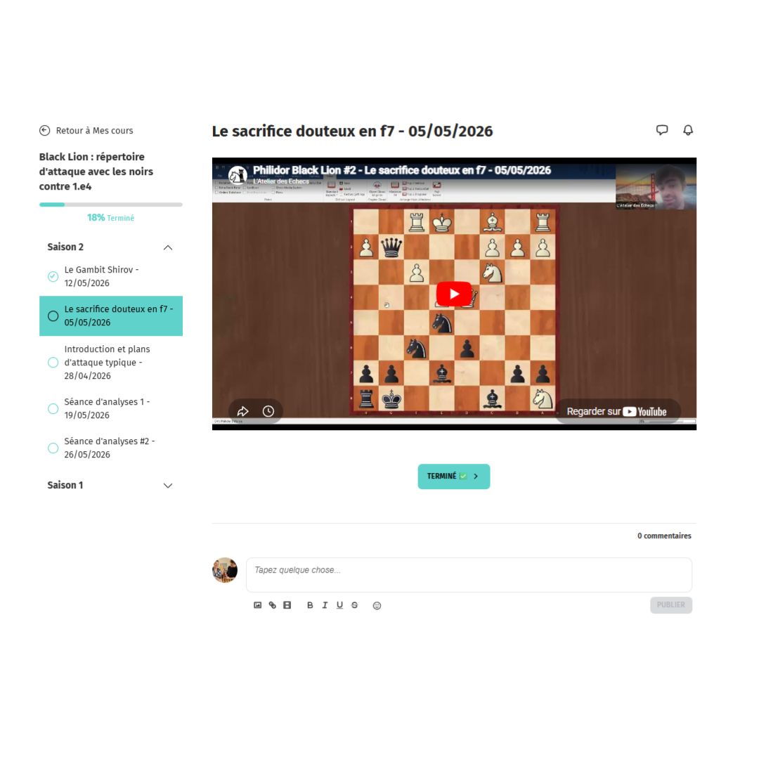 Philidor "Black Lion" - Répertoire agressif contre 1. e4 - MI Thibault Dudognon (Replay)
