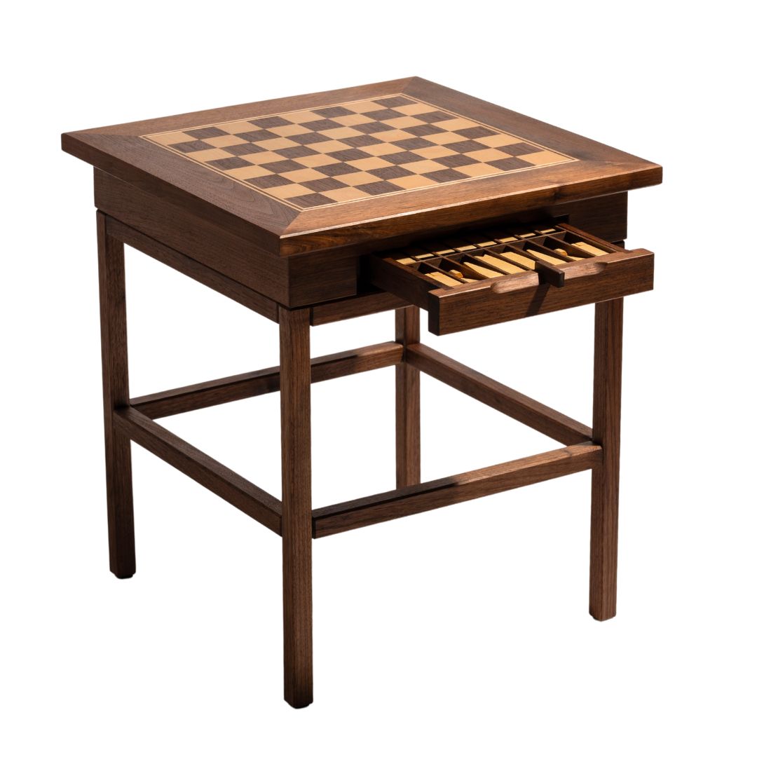 Table d'échecs fabriquée artisanalement en Alsace - Noyer & Sycomore